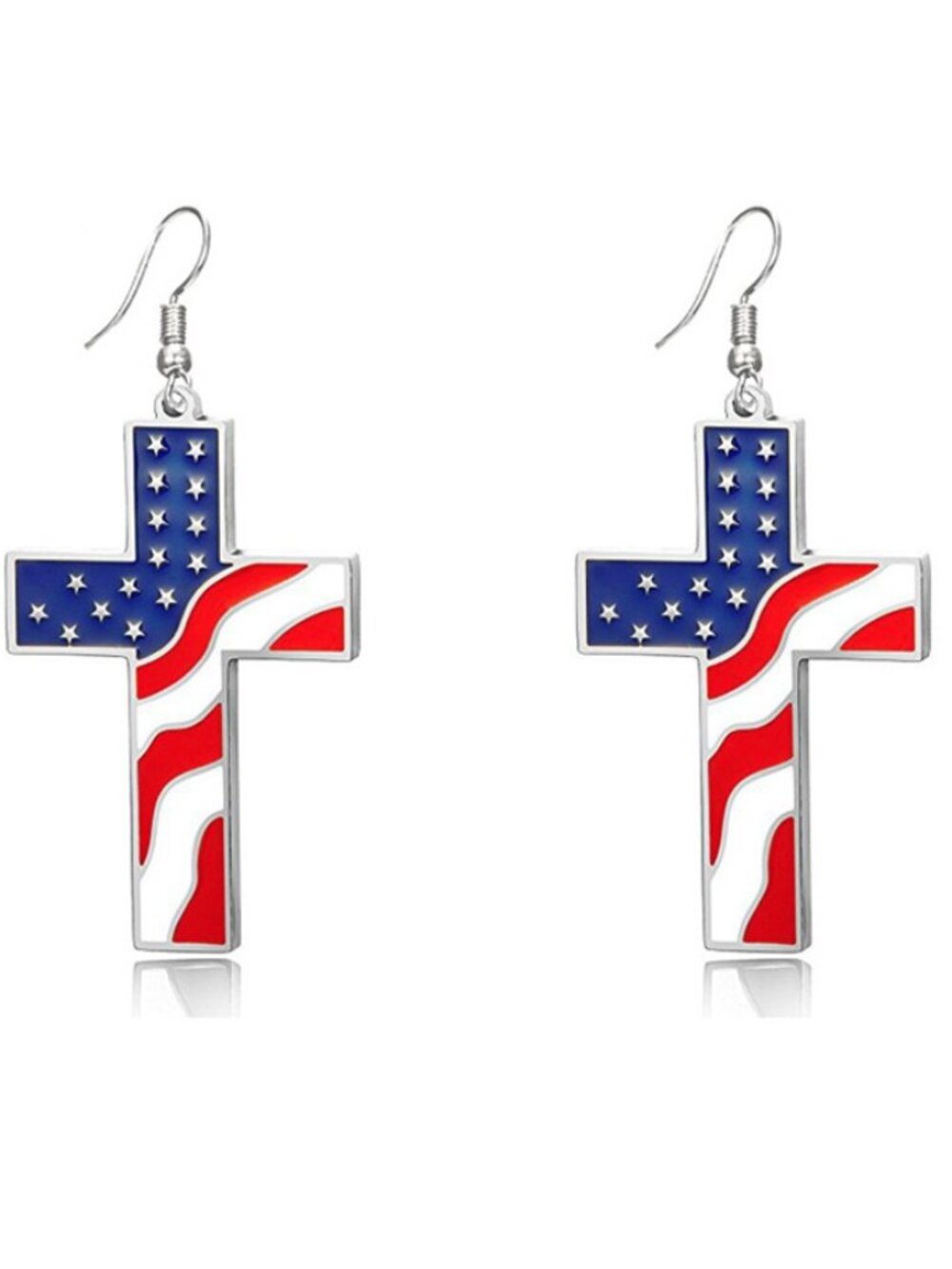 Silver American Flag Cross Earrings Patriotic Christian Religious Jewelry USA